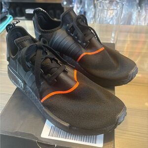 Adidas Men's Black Sneakers with Orange Highlights